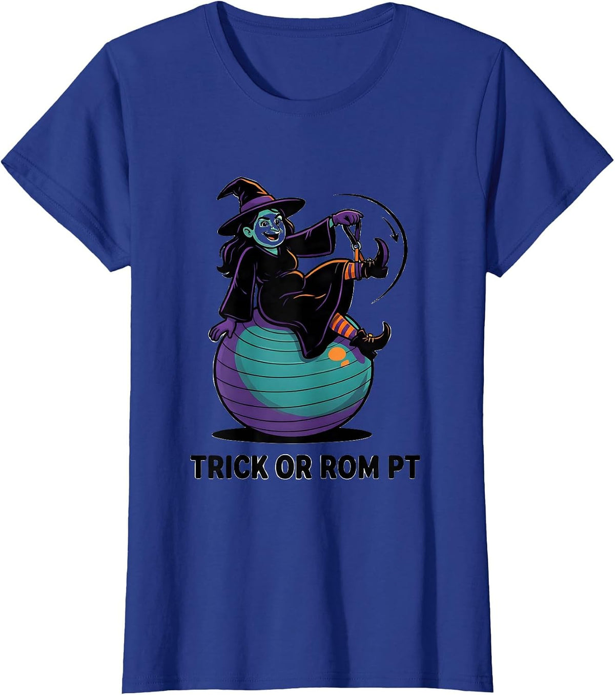 Women's Trick Or ROM PT Cartoon Physical Therapy Halloween Therapist T-Shirt - Royal Blue