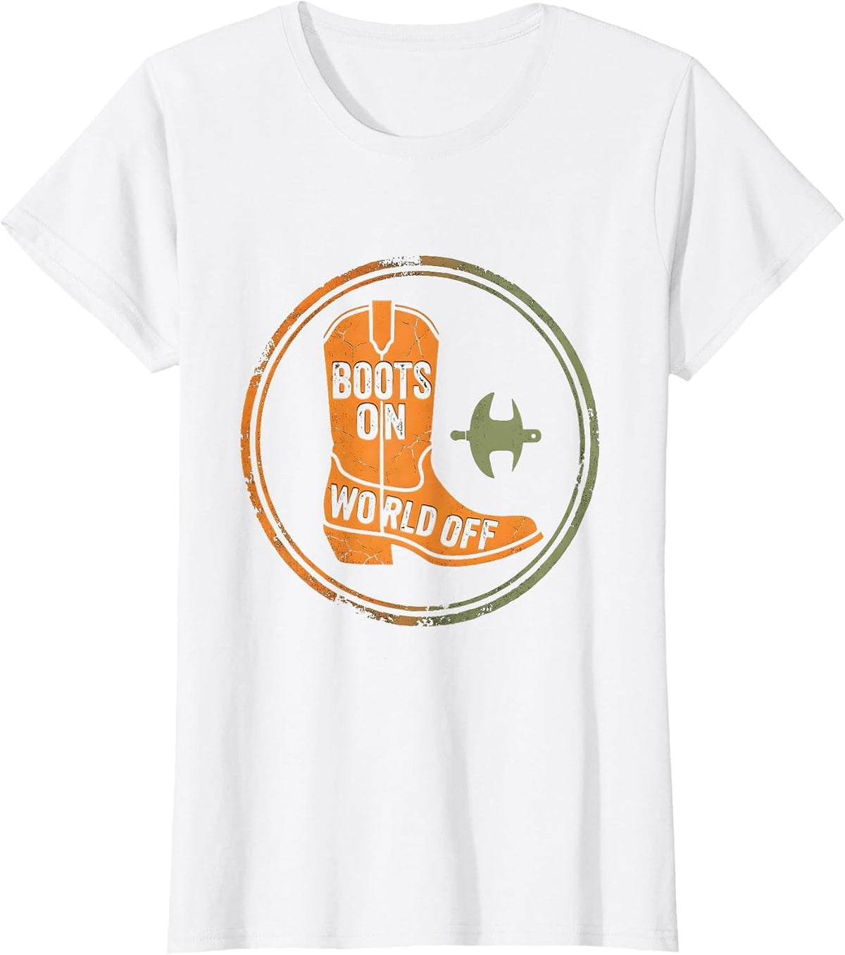 Boots On World Off Cowboy Western Design T-Shirt - White