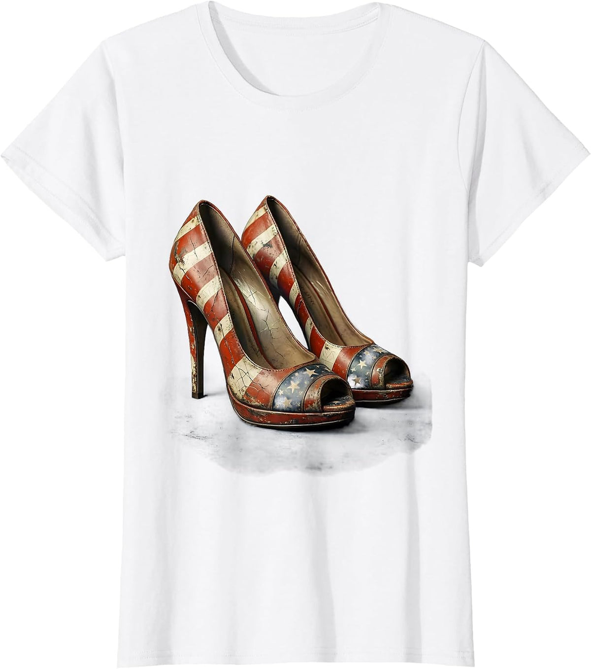 Patriotic High Heels American Flag Design T-Shirt - White