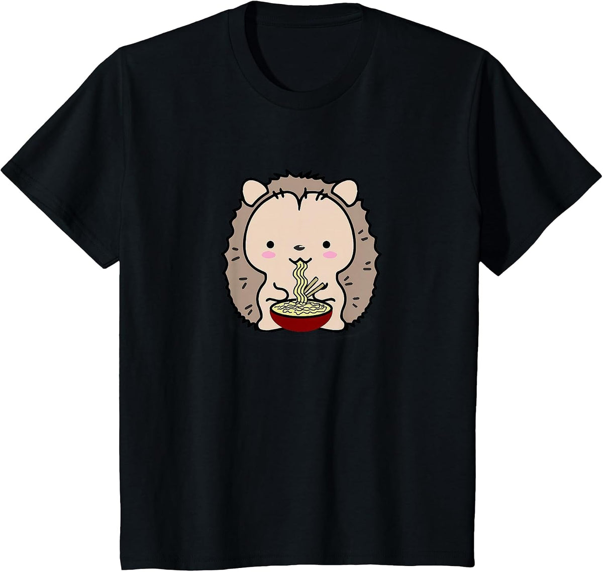 Hedgehog Eating Ramen Noodle Soup Cute Tee Shirt T-Shirt - Black