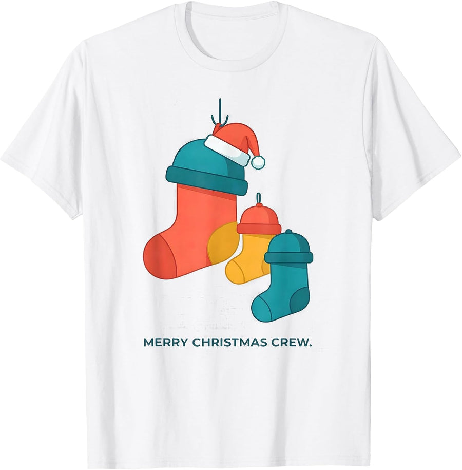 Men's Merry Christmas Crew Flat Vector Family Matching Holiday T-Shirt - White