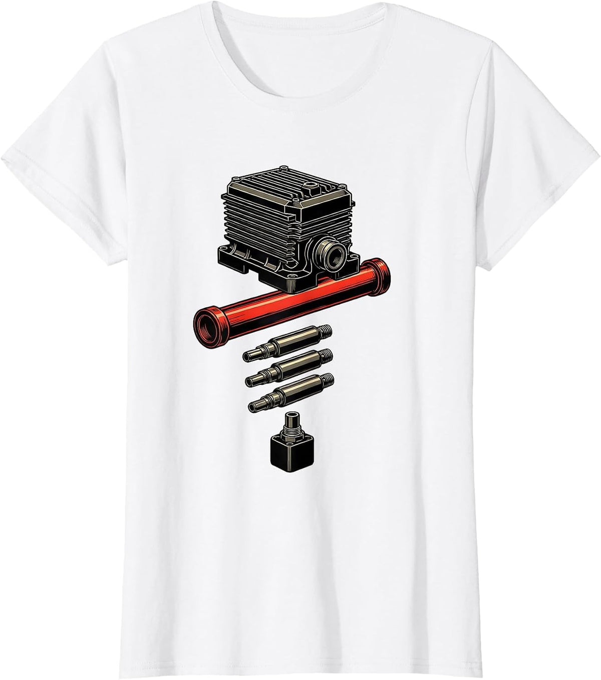 Diesel Injection Exploded View Trucker Mechanic Humor T-Shirt - White