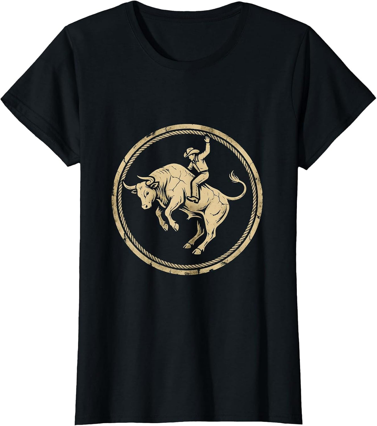 Texas Rodeo Bull Riding Cowboy Graphic Tee for Men T-Shirt - Black