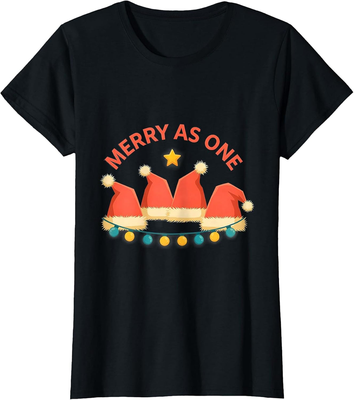 Women's Merry as One Festive Santa Hat Family Matching Christmas T-Shirt - Black