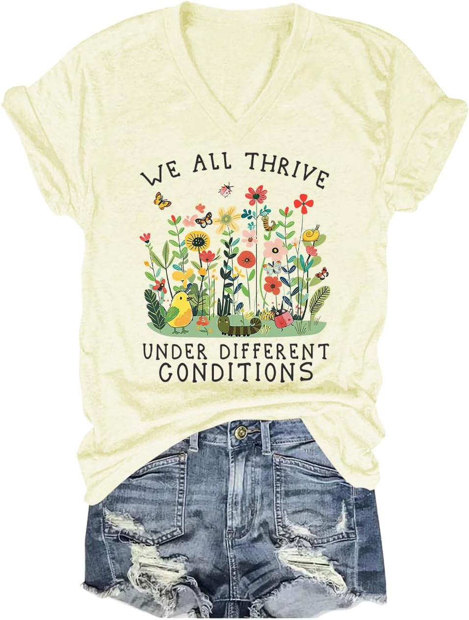 We All Thrive Under Different Conditions Shirt Autism Awareness T-Shirt Unisex Short Sleeve T-Shirt - Creamy Yellow-1