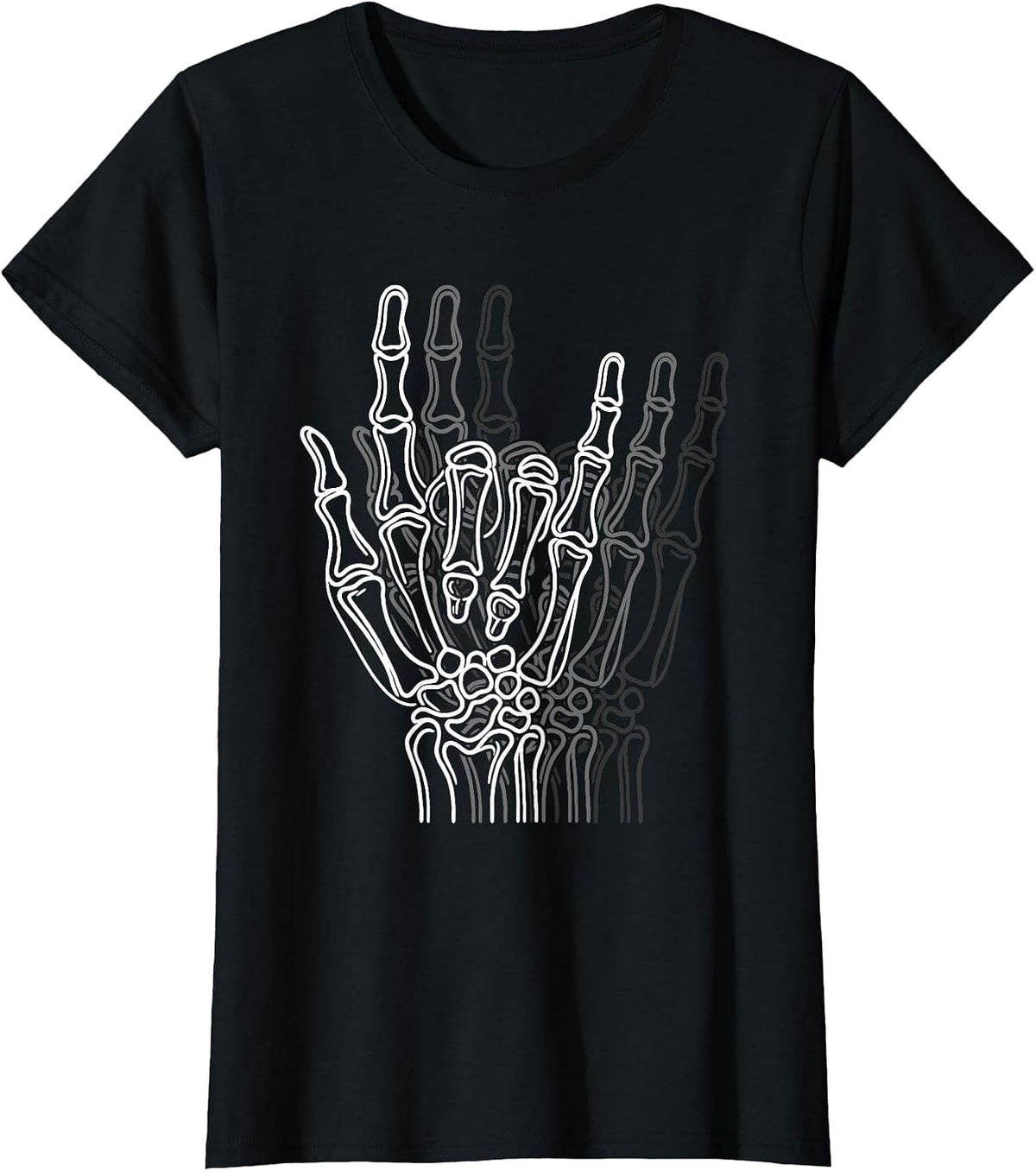 Rock 'n Roll Skeleton Hand Sign - Vintage Rock Lover T-Shirt - Black