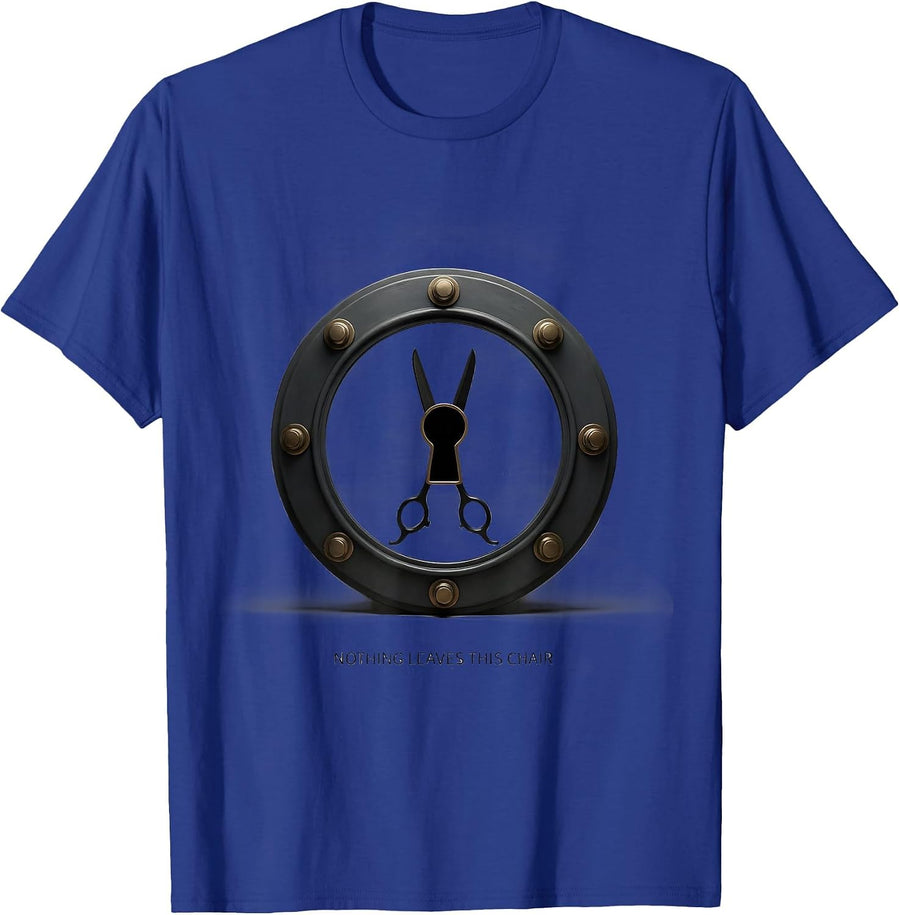 Nothing Leaves This Chair Funny Barber Hairstylist Humor T-Shirt - Royal Blue