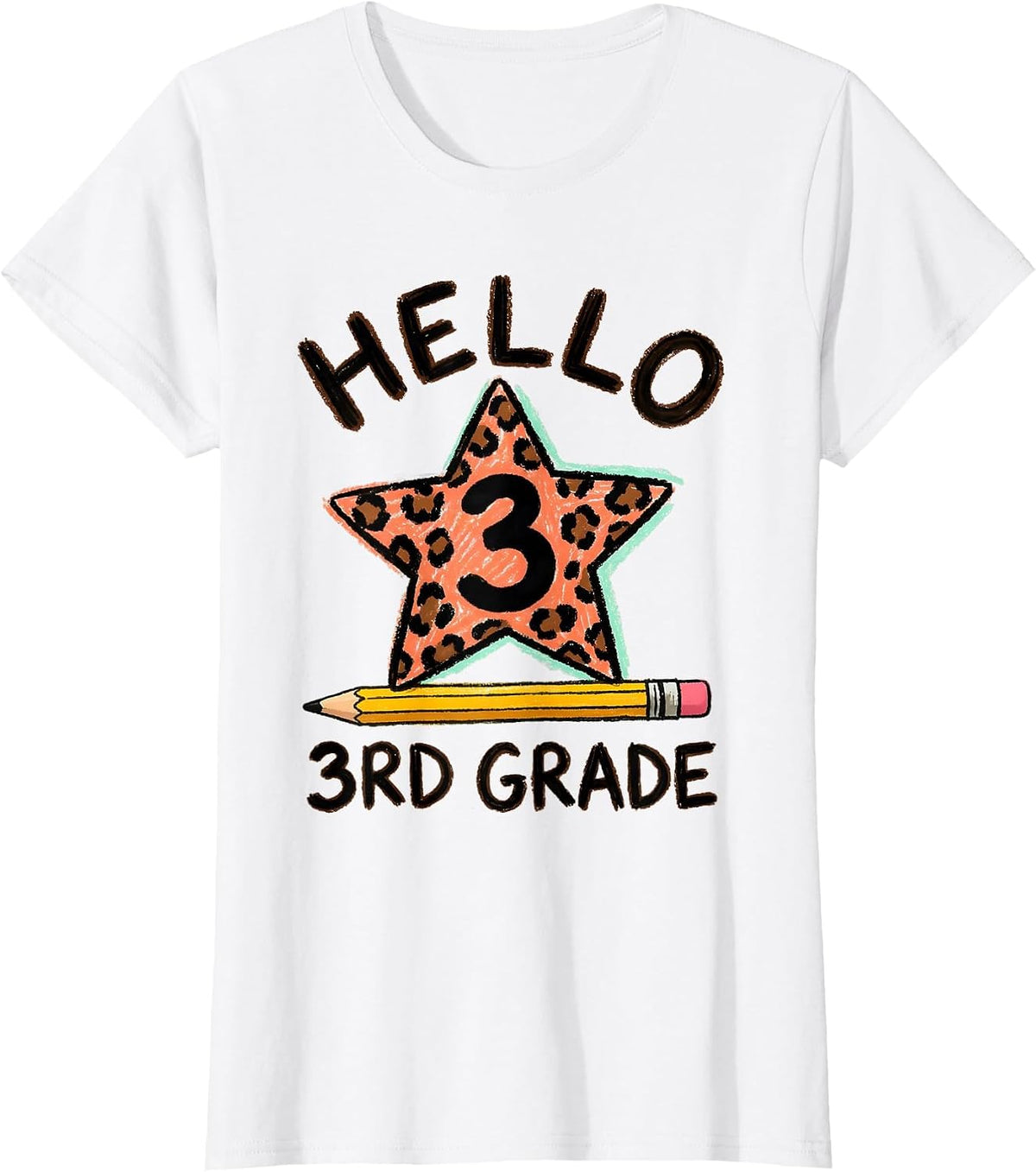 Hello 3rd Grade Kids Girl Teacher Back To School Leopard T-Shirt - White