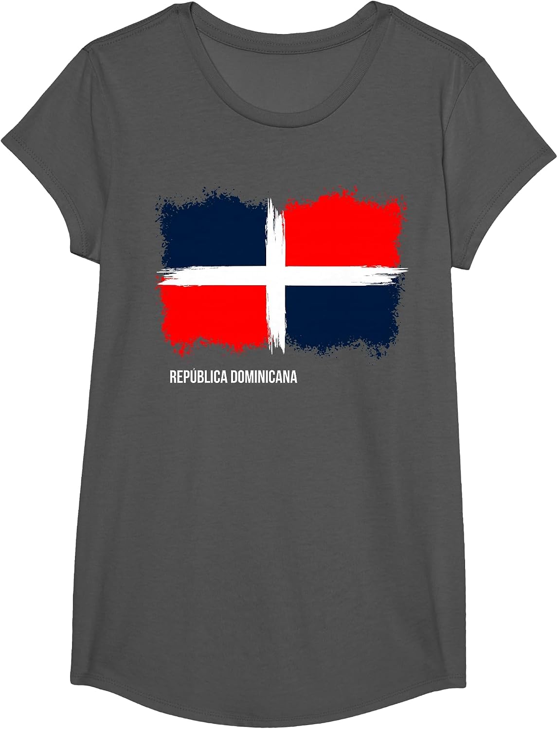 Boy, Girl, Men and Women Country Flag of Dominican Republic T-Shirt - Girls Asphalt Grey