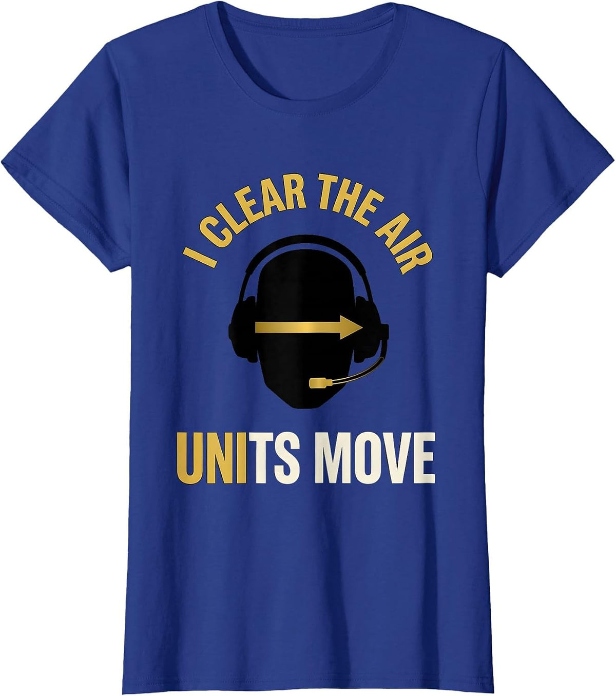 Women's I Clear The Air Units Move Thin Gold Line 911 Dispatcher T-Shirt - Royal Blue