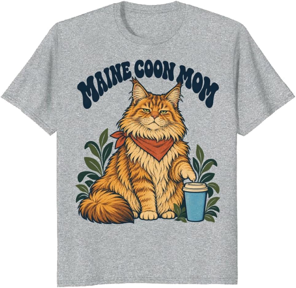 Maine Coon Mom T-Shirt Retro Cat Typography Graphic Tee - S4