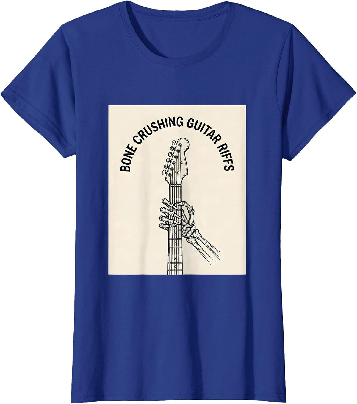 Women's Skeleton Rock Band Bone Crushing Guitar Riffs T-Shirt - Royal Blue