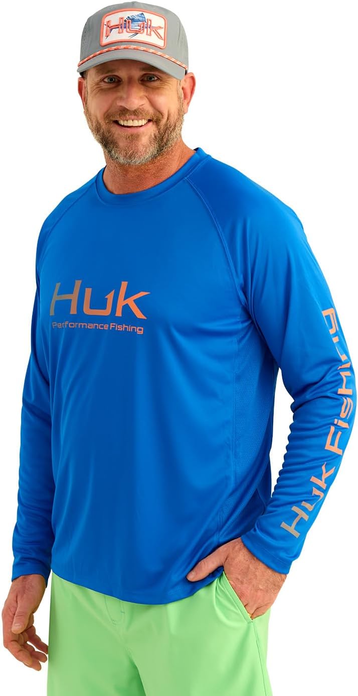 HUK Men's Pursuit Vented Long Sleeve Fishing Shirt (+30 UPF) - Ocean Blue Large