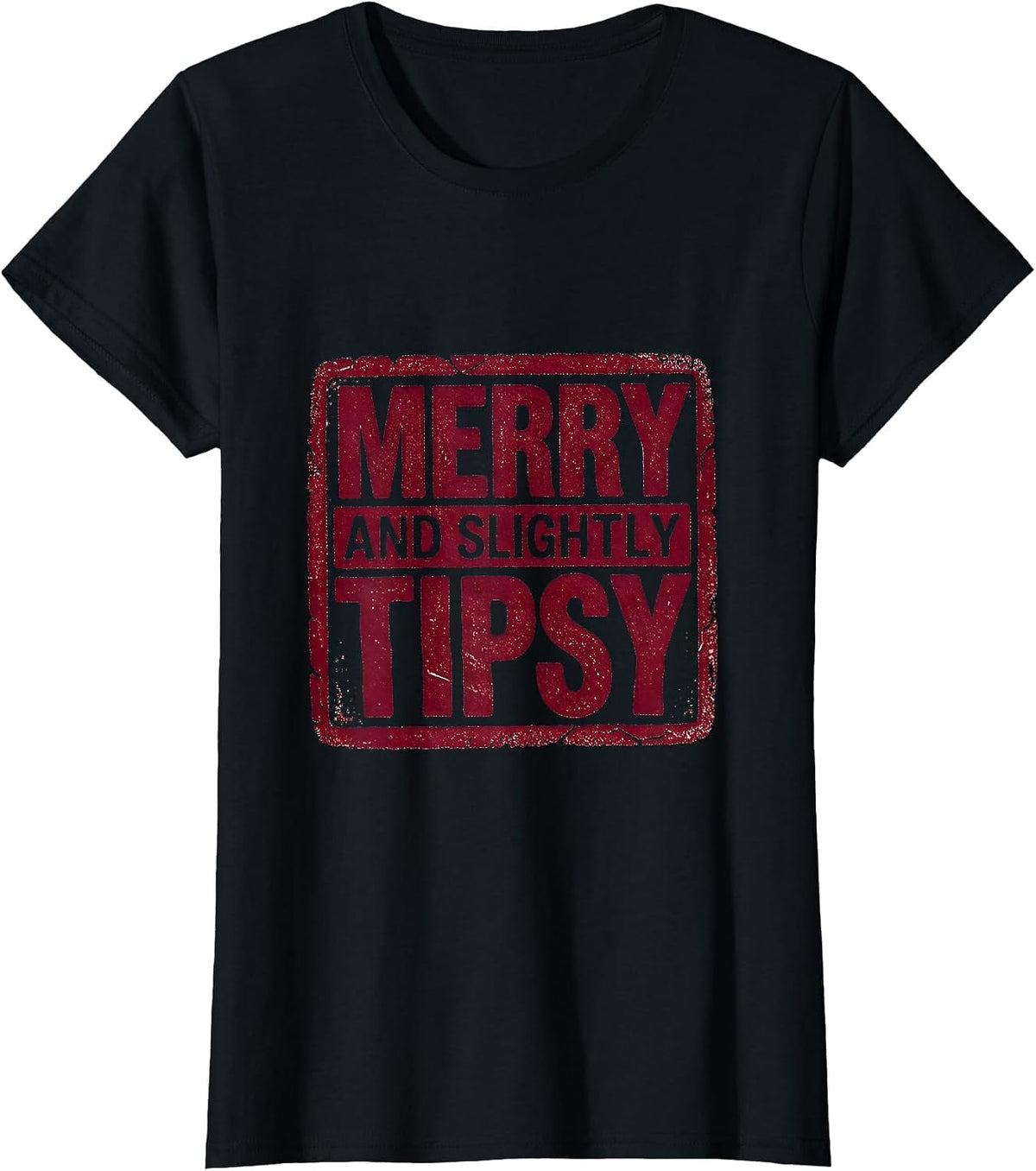 Merry and Slightly Tipsy Funny Christmas Design T-Shirt - Black