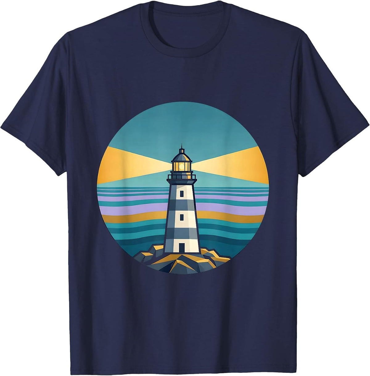 Autism Awareness Lighthouse Night Sea Illustration T-Shirt - Navy Blue