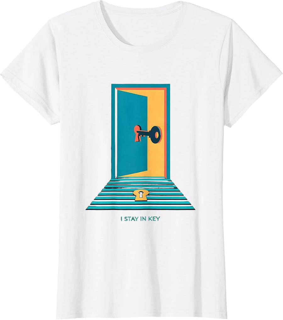 Women's I Stay In Key Funny Music Lover Gift for Musicians Teachers T-Shirt - White