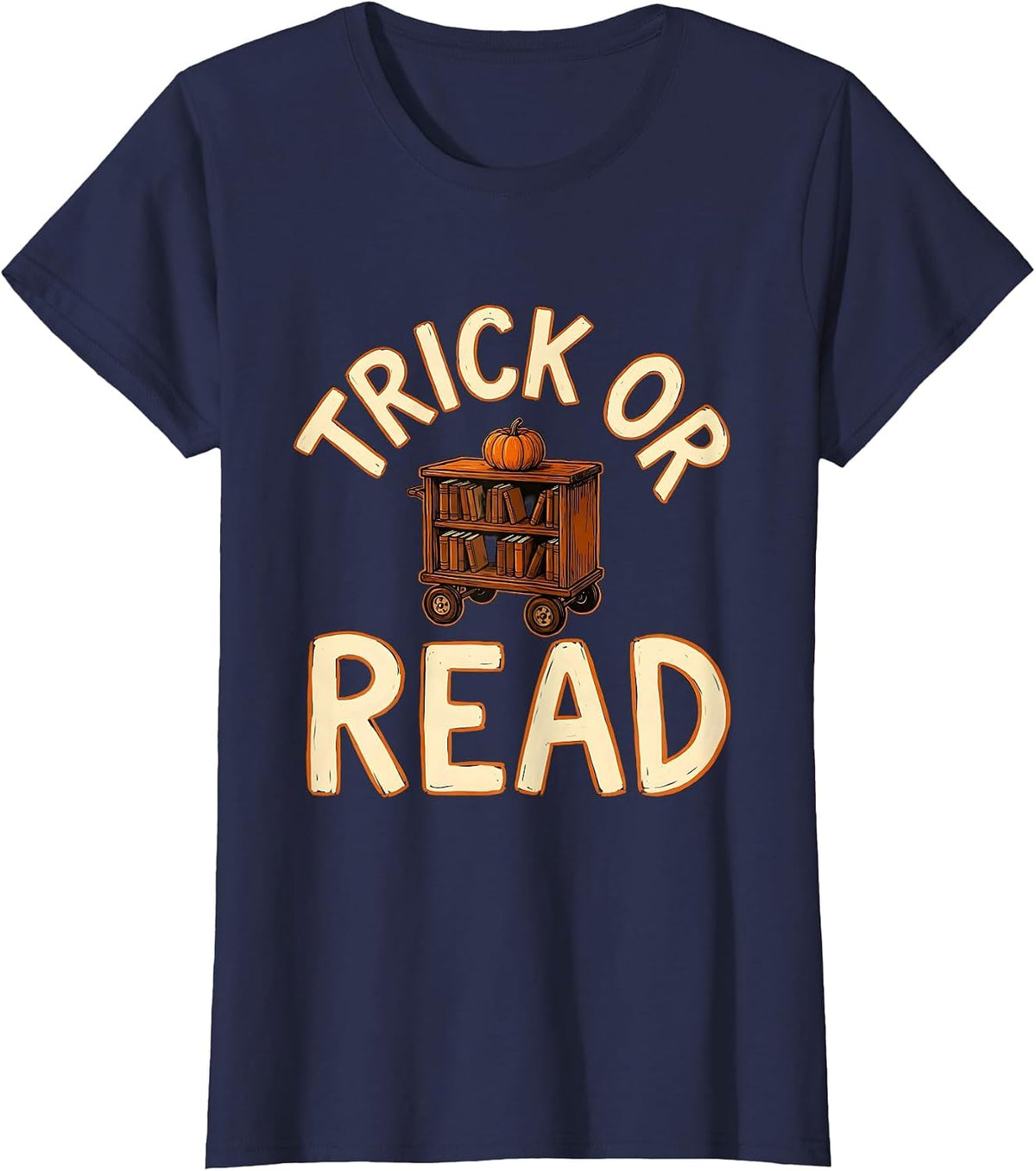 Women's Trick Or Read Funny Librarian Teacher Halloween T-Shirt - Navy Blue