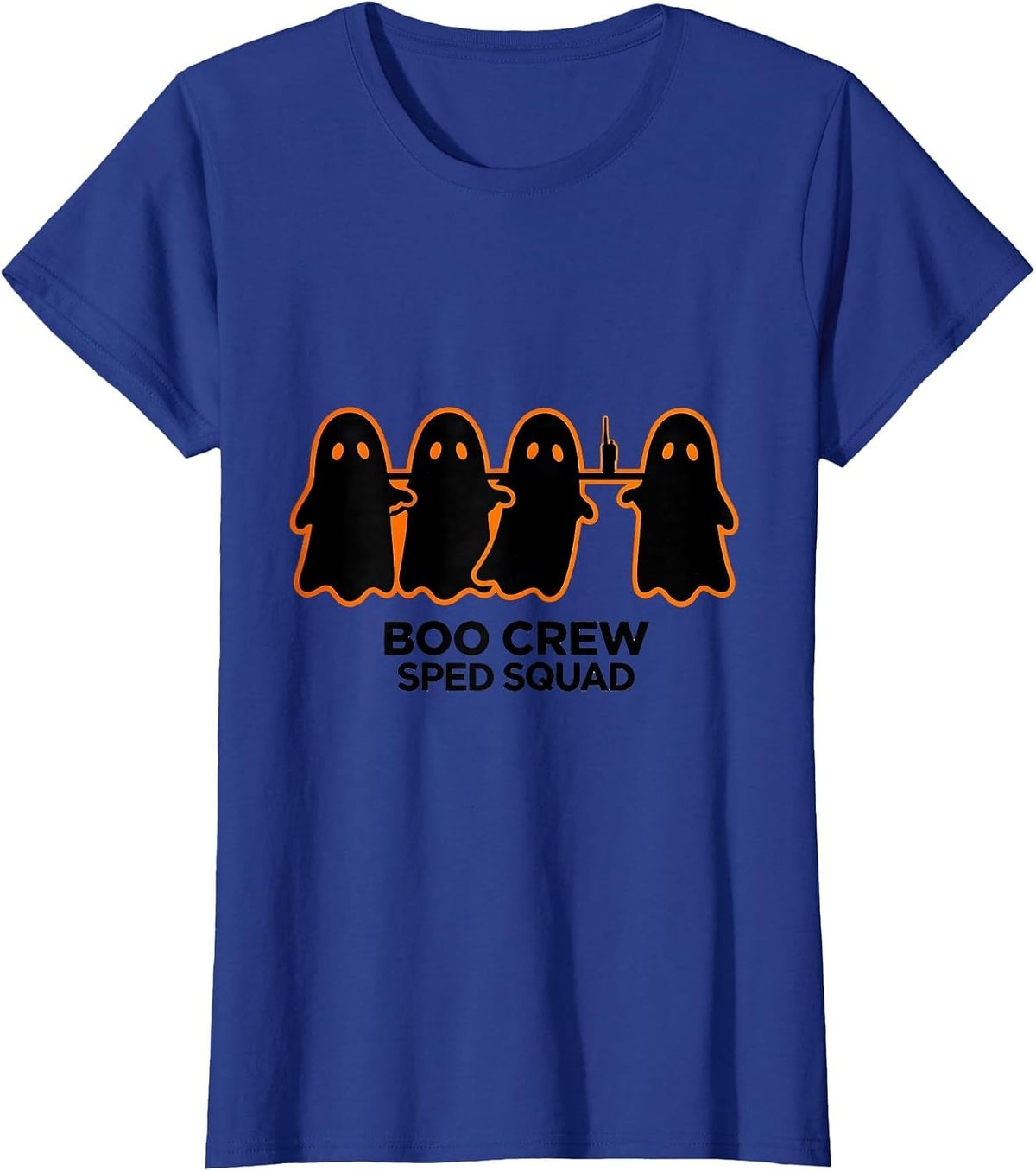 Women's Boo Crew SPED Squad Stencil Ghost Paraprofessional Halloween T-Shirt - Royal Blue