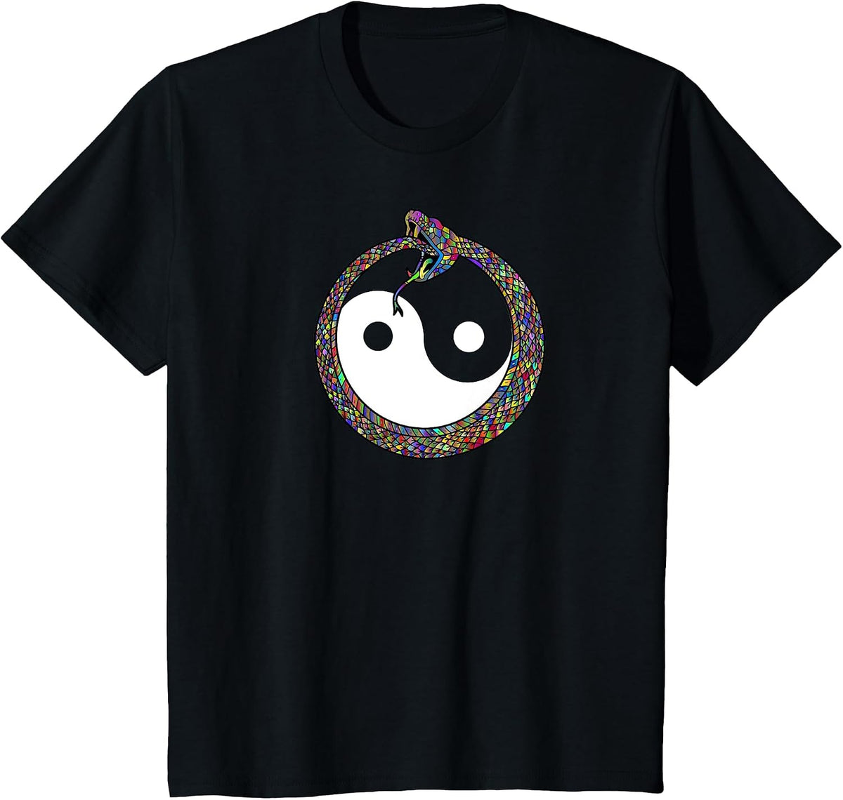 Ouroboros Yin Yang Rainbow Snake Feng Shui Ying Yang Taoism T-Shirt - Black