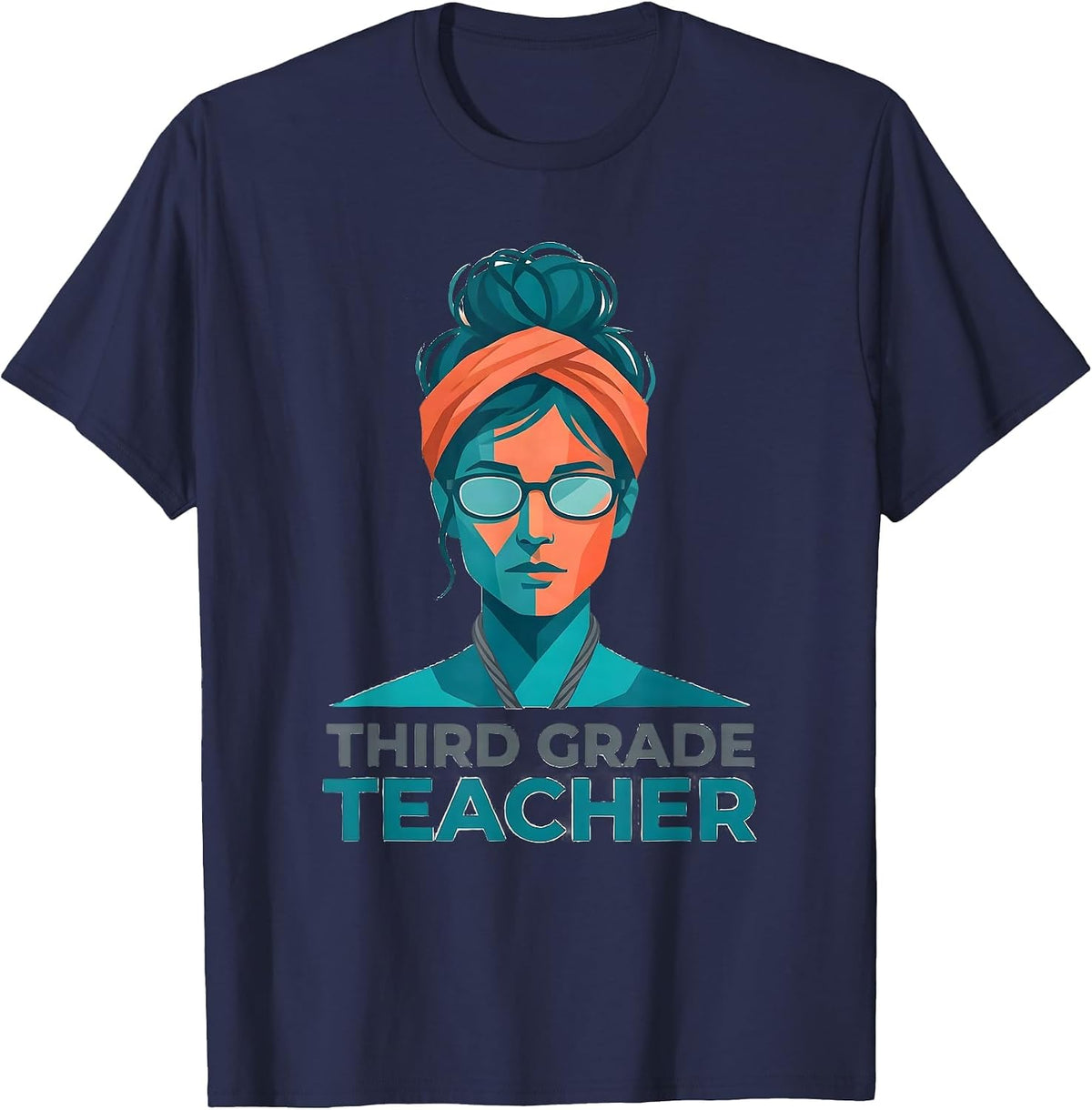 Third Grade Teacher Flat Vector Messy Bun School Role T-Shirt - Navy Blue