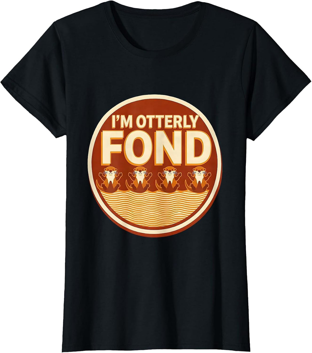 Women's I'm Otterly Fond Wood Type Letterpress Funny Otter Lover T-Shirt - Black