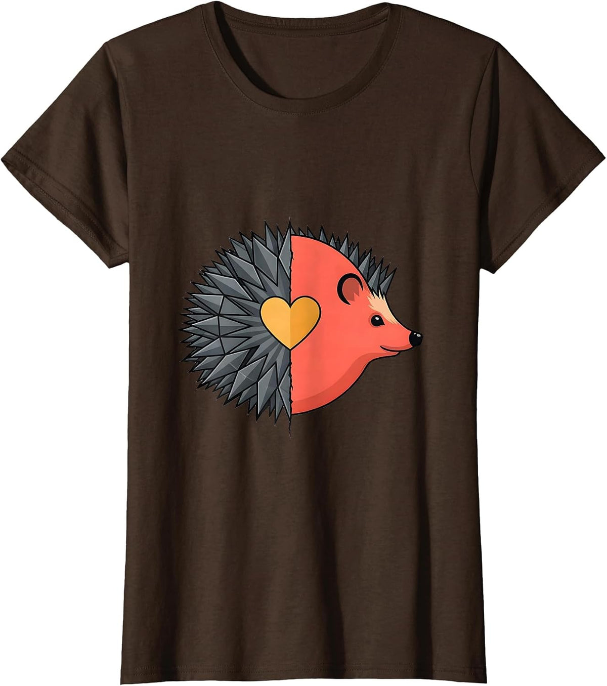 Women's Hedgehog Half Split Cute Cartoon Animal Lover Humor T-Shirt - Brown