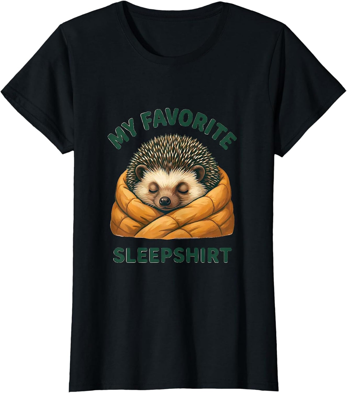 My Favorite Sleepshirt Cute Storybook Hedgehog Sleepwear T-Shirt - Black