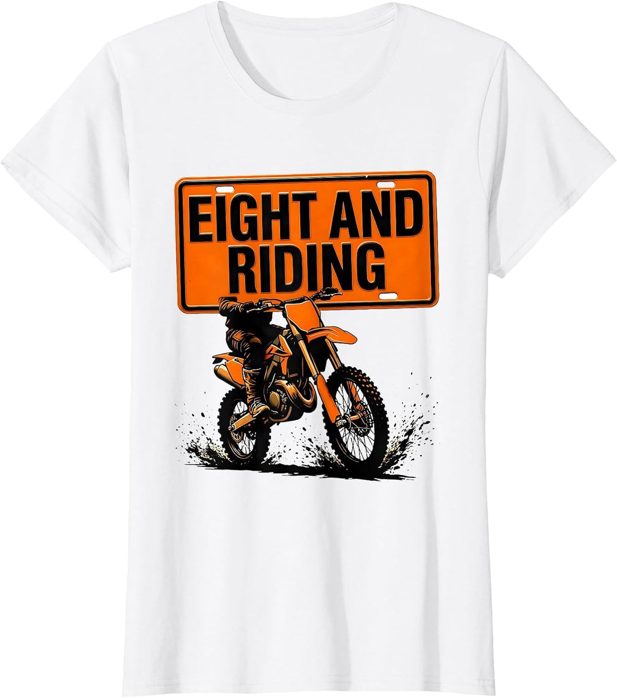 Eight And Riding Stencil Graphic Dirt Bike Birthday Gift T-Shirt - White