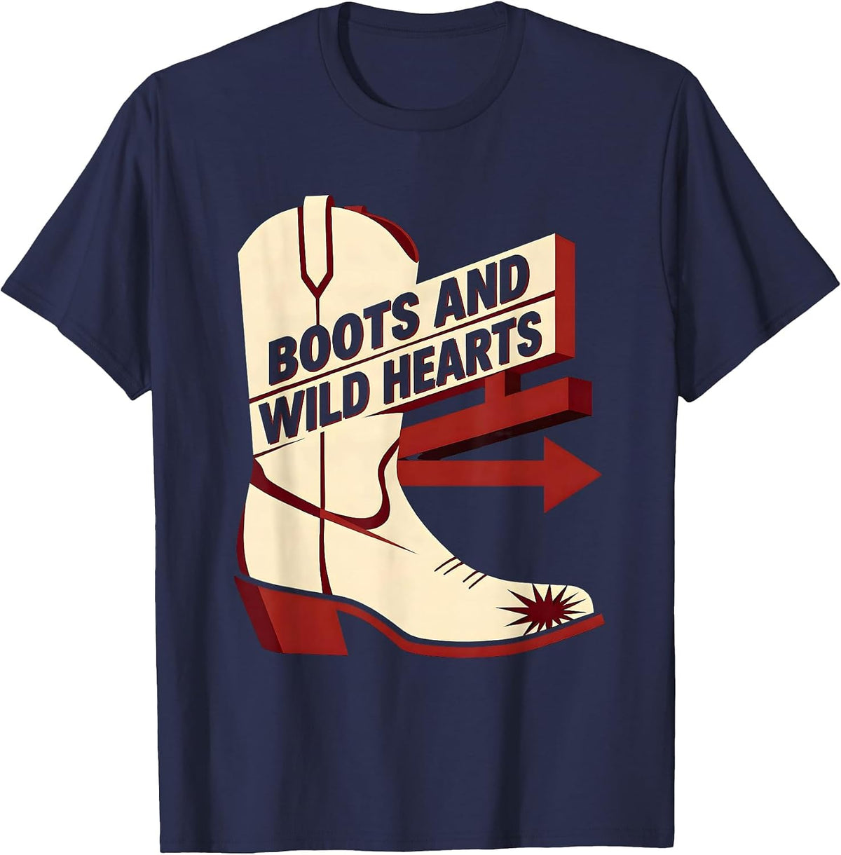 Men's Boots and Wild Hearts Western Design T-Shirt - Navy Blue