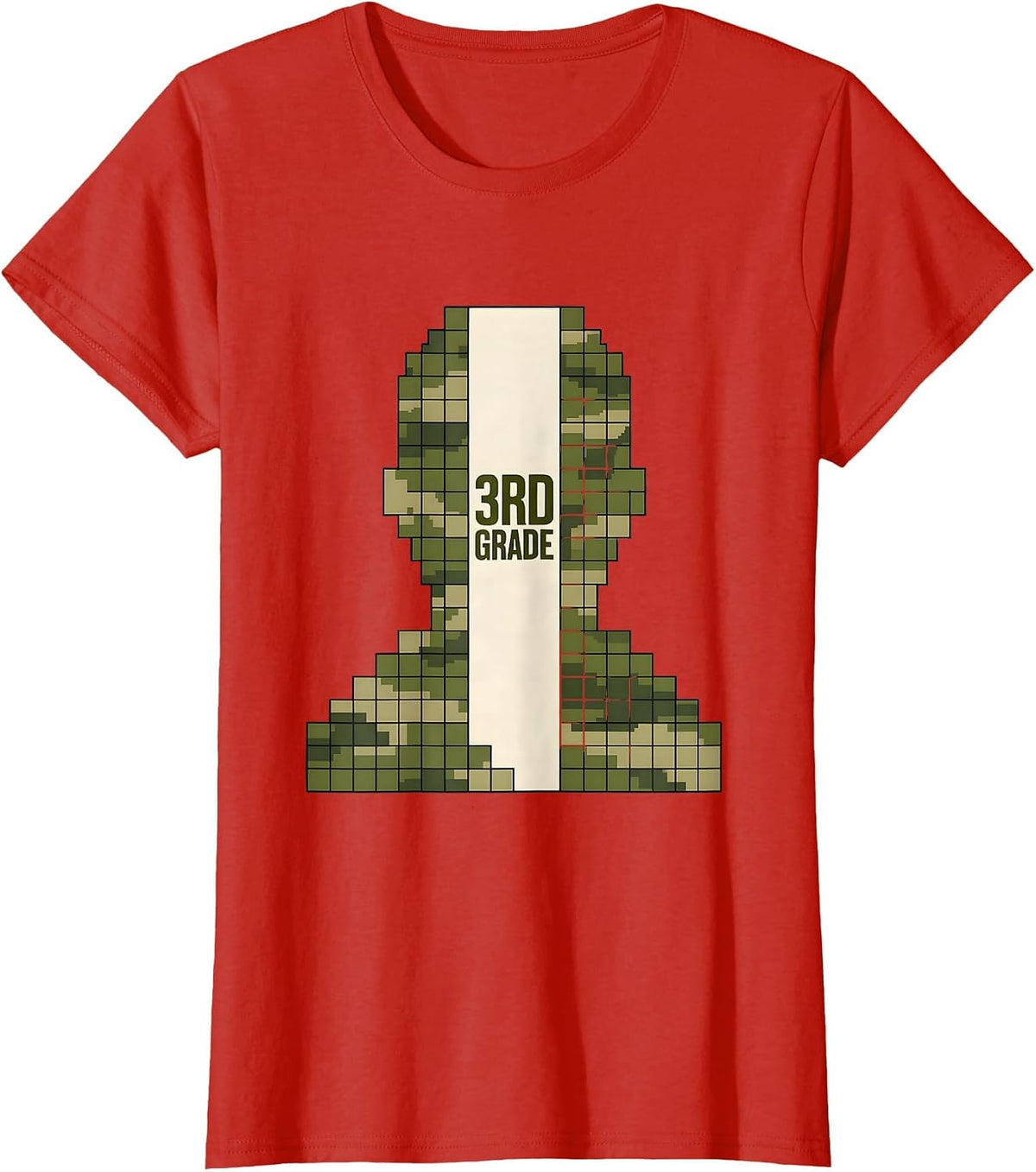 3rd Grade Pixel Art Camo Back To School Boys Teachers T-Shirt - Red