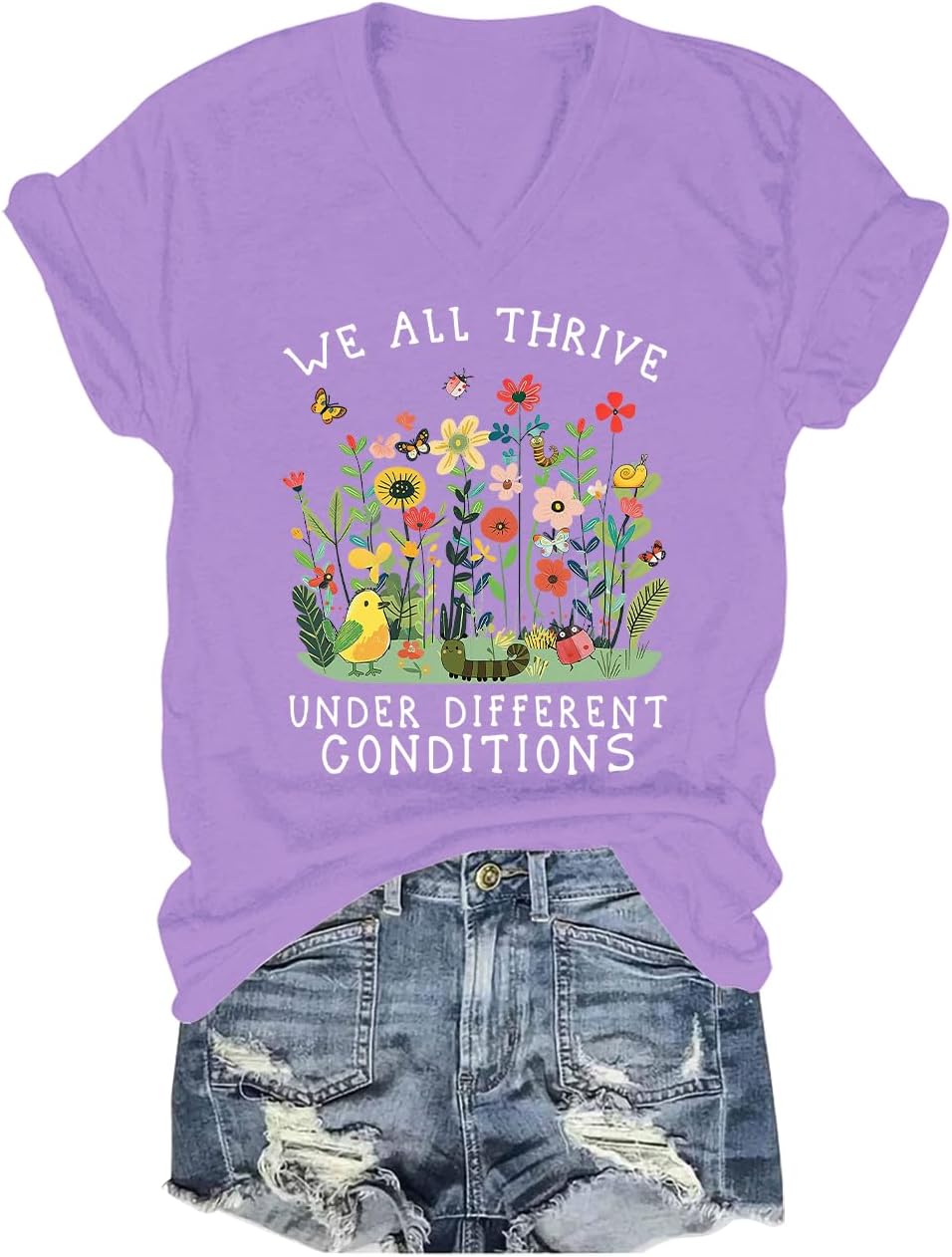 We All Thrive Under Different Conditions Shirt Autism Awareness T-Shirt Unisex Short Sleeve T-Shirt - Light Purple-1