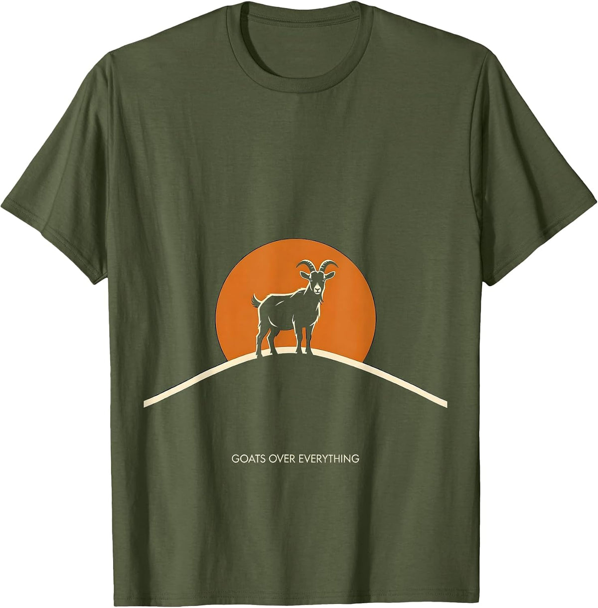 Goats Over Everything Minimalist Nature Design T-Shirt - Olive Green