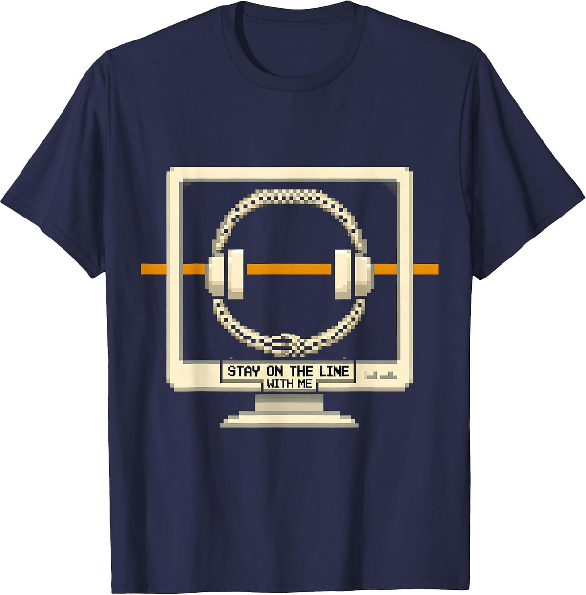 Stay On The Line With Me Pixel Art 911 Dispatcher Thin T-Shirt - Navy Blue