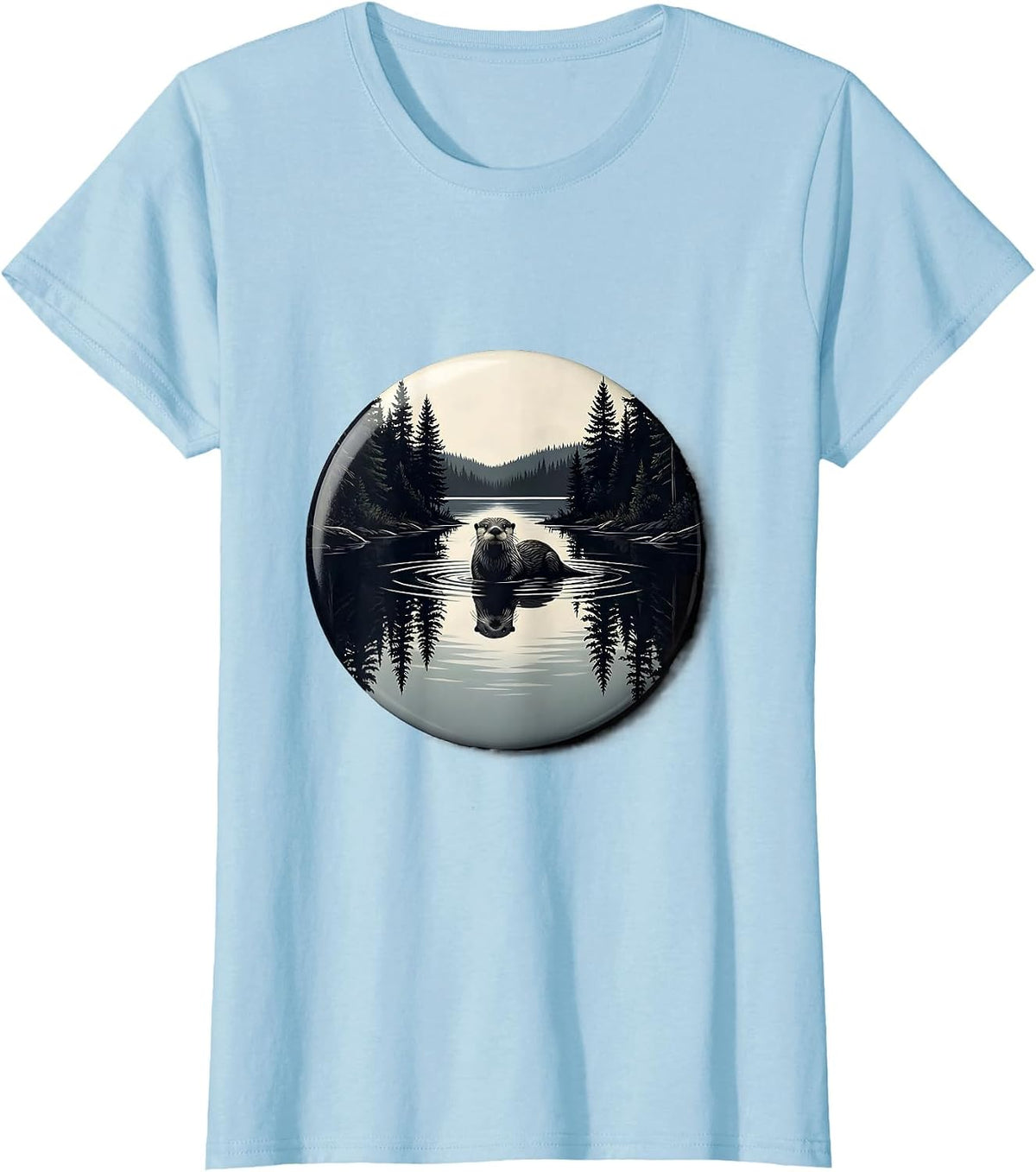 Otter Inlet Mirror Reflection Forest Wildlife Nature T-Shirt - Baby Blue