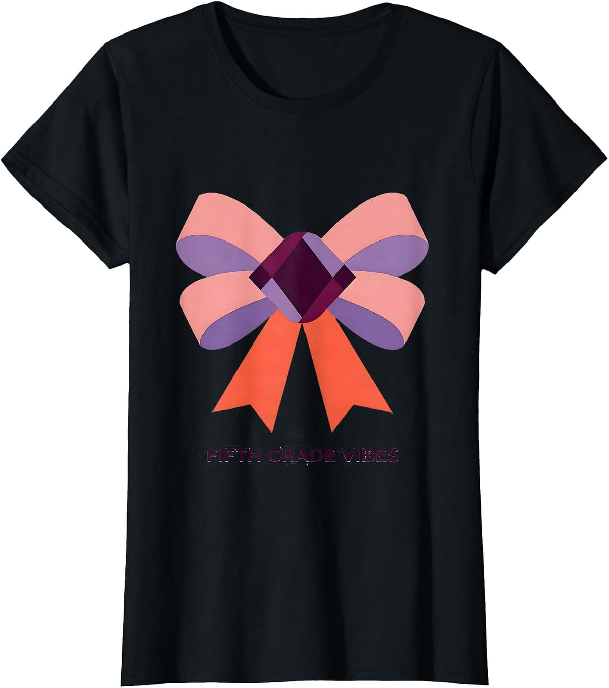 Women's Fifth Grade Vibes Quilt Block Patchwork Bow Back to School T-Shirt - Black