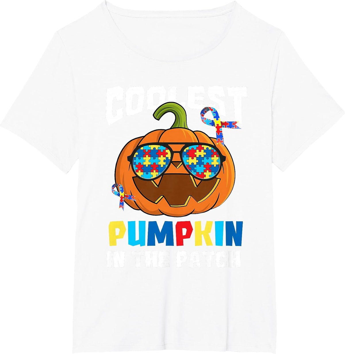 Coolest Pumpkin in The Patch Autism Awareness T-Shirt - White
