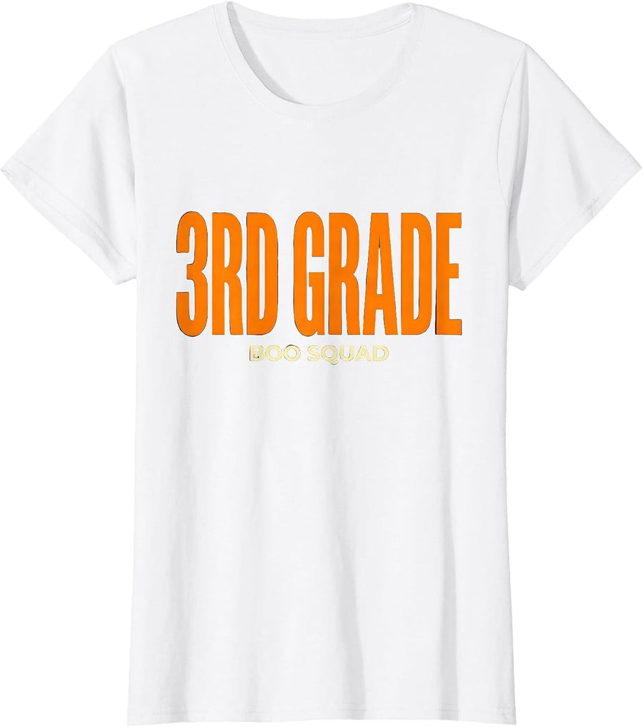 Women's 3rd Grade Boo Squad Spooky Third Grade Halloween Teacher T-Shirt - White