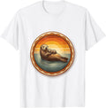 Mama Sea Otter Floating With Pup Graphic T-Shirt - White
