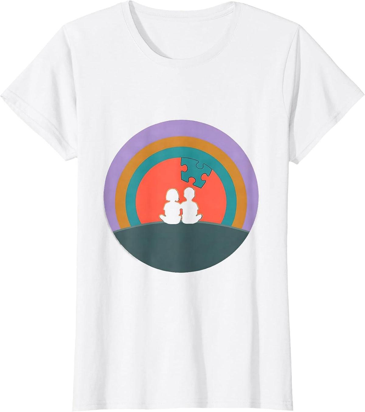 Autism Awareness Two Children Watching Sunset T-Shirt - White