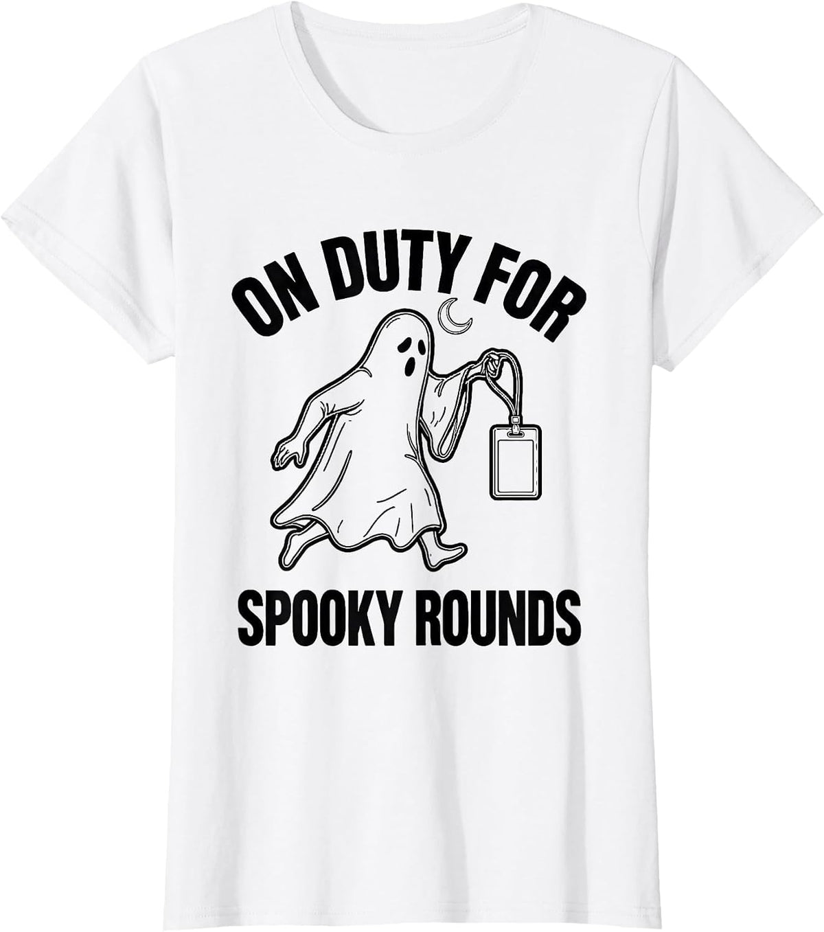On Duty For Spooky Rounds Line Art Ghost SPED T-Shirt - White