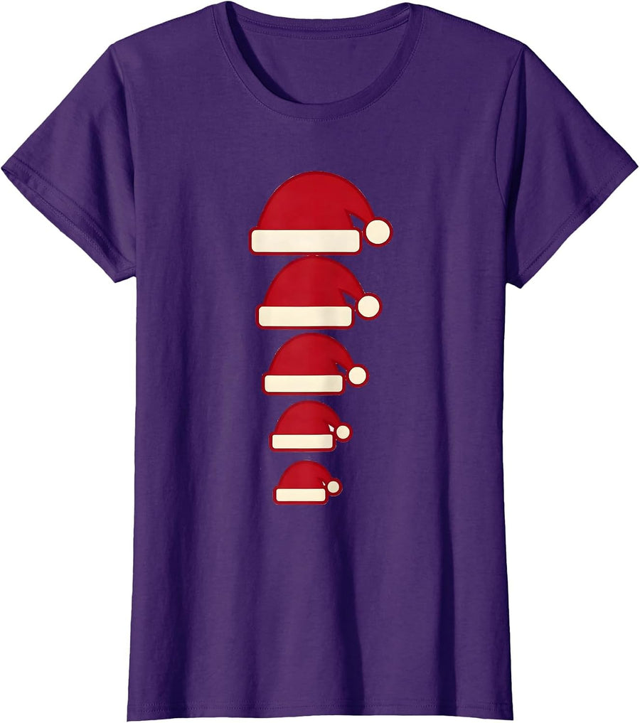 Women's Santa Hat Silhouettes Family Matching Christmas Lights T-Shirt - Purple
