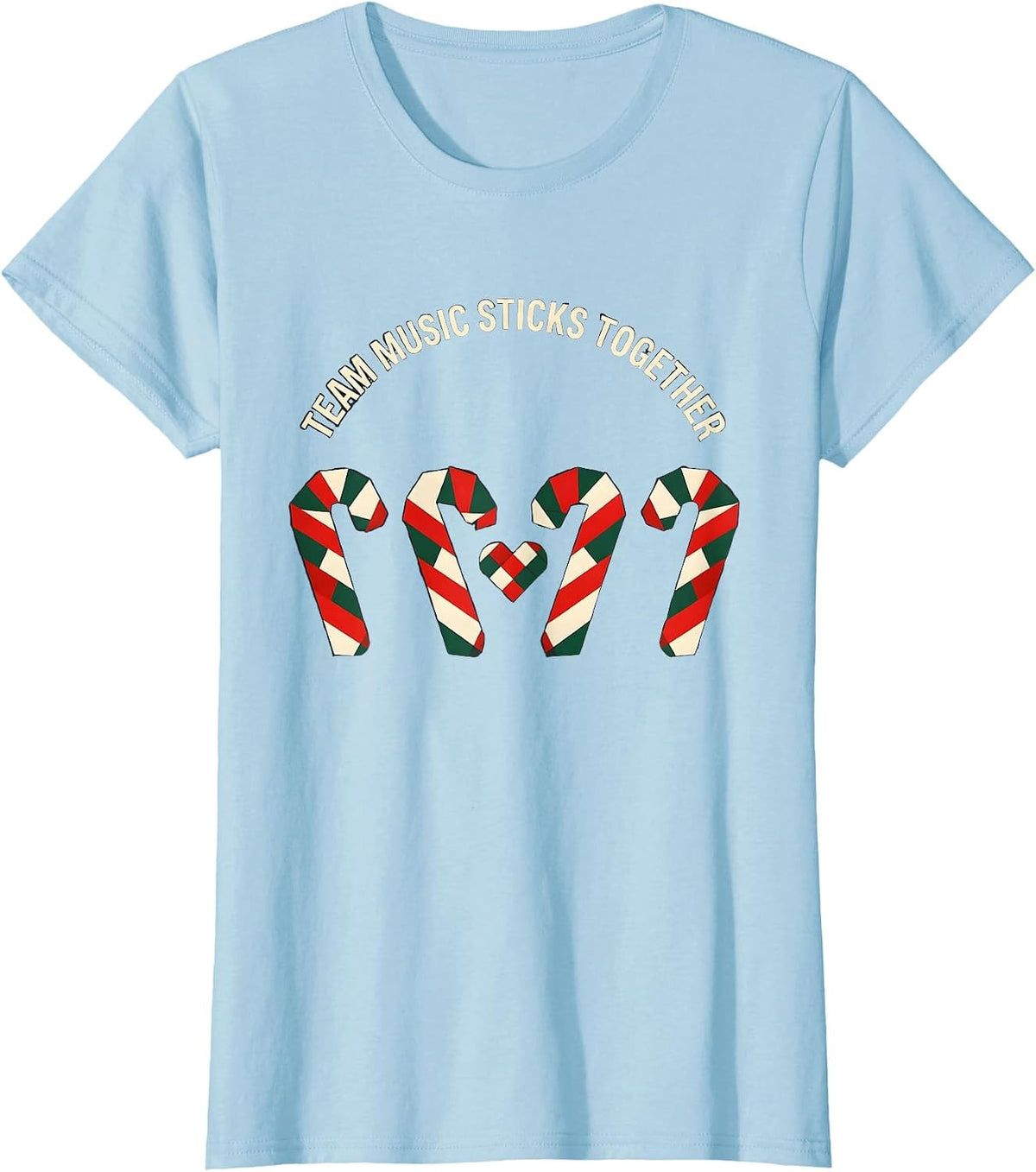 Team Music Sticks Together Quilted Candy Cane Teacher T-Shirt - Baby Blue