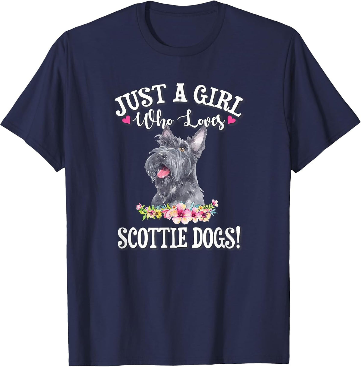 Womens Watercolor Just A Girl Who Loves Scottie Dogs Lover T-Shirt - Navy Blue