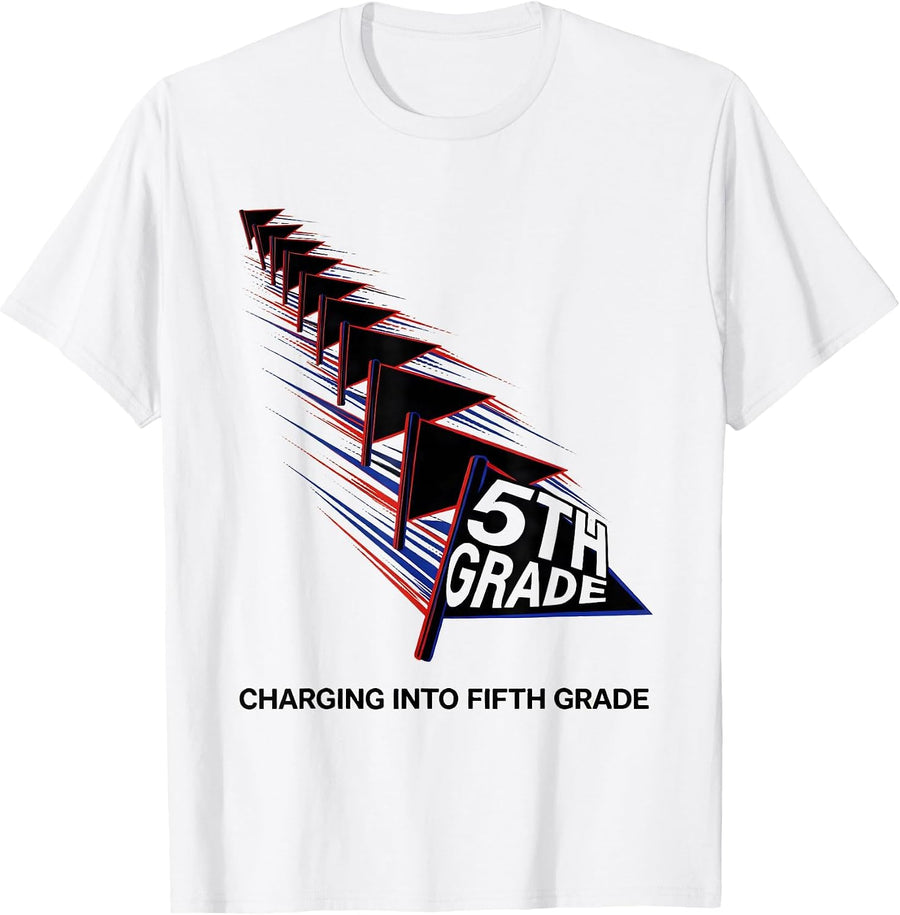 Men's Charging Into Fifth Grade Futurist Dynamism Back to School T-Shirt - White