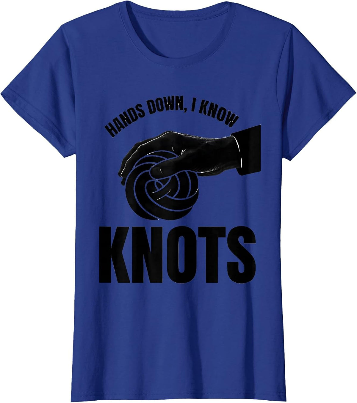 Women's Hands Down I Know Knots Funny Massage Therapist LMT Humor T-Shirt - Royal Blue