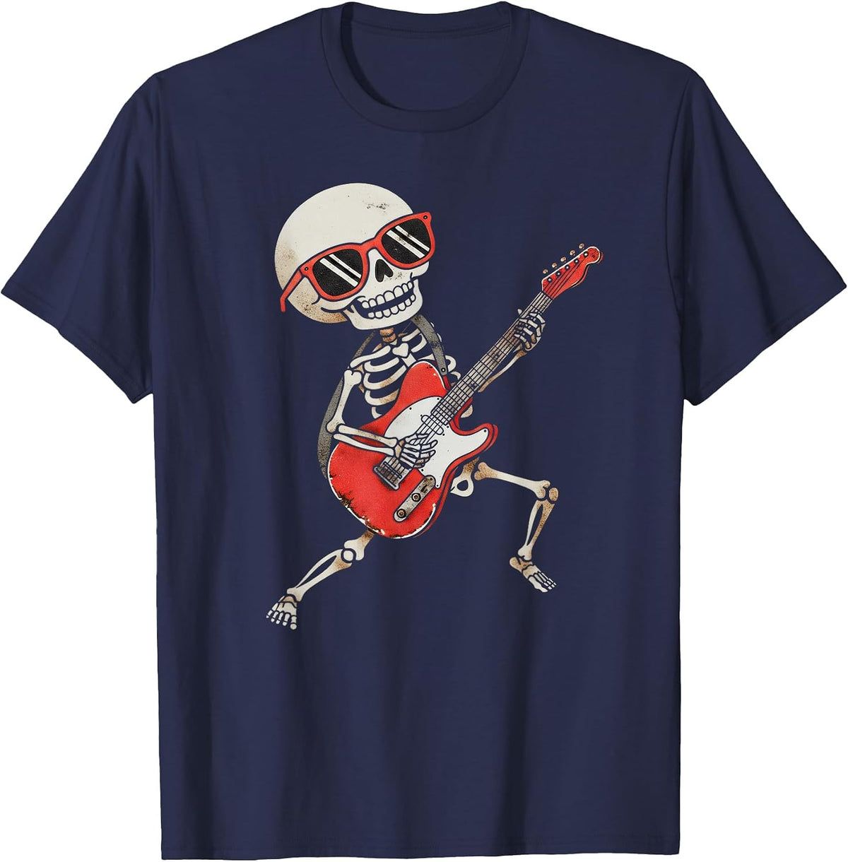 Funny Skeleton Playing Guitar Rock & Roll Boys Girls T-Shirt - Navy Blue