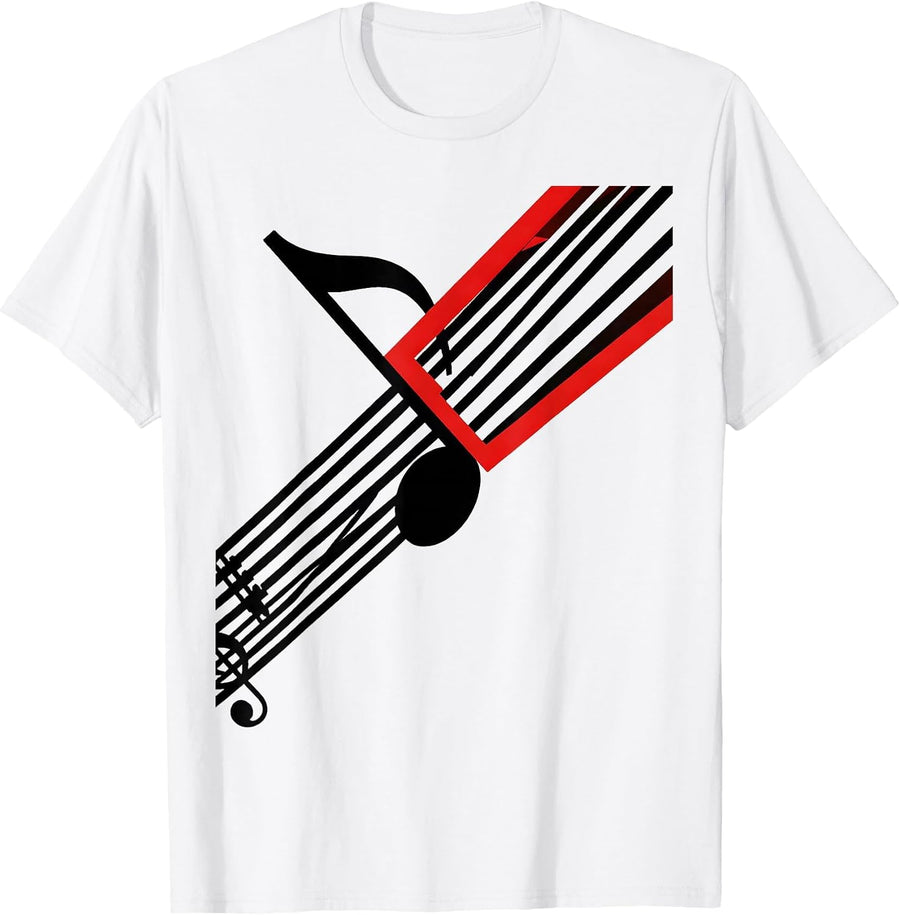 Men's Geometric Staff Note Music Lover Quirky Humor T-Shirt - White