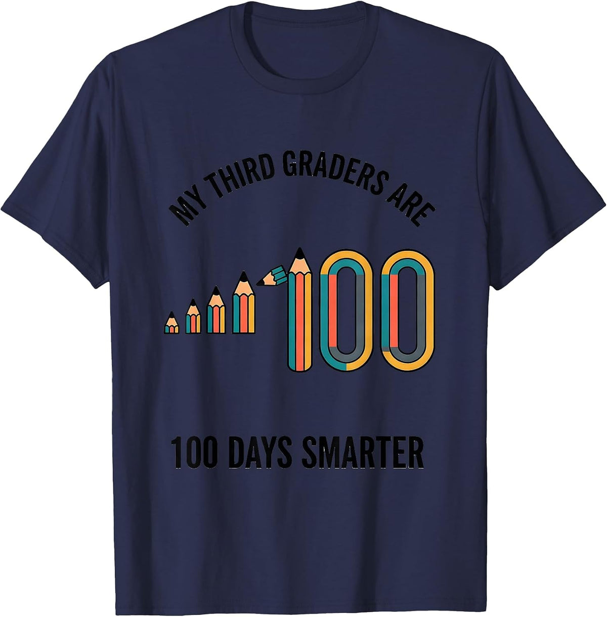Men's My Third Graders Are 100 Days Smarter Retro Teacher 100th T-Shirt - Navy Blue