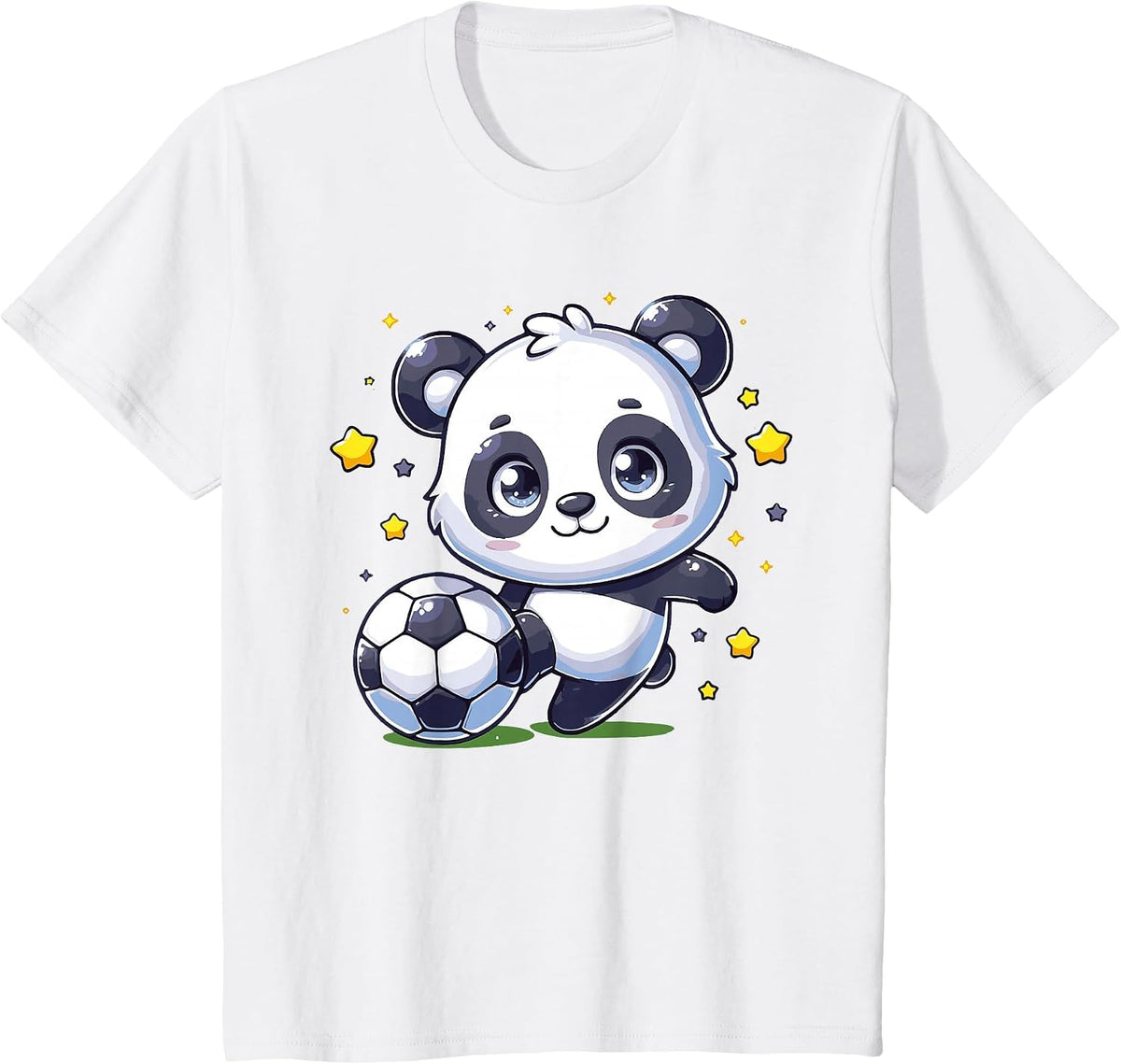 Soccer Player Panda Kicking Soccer Ball Cute Girls Graphic T-Shirt - White