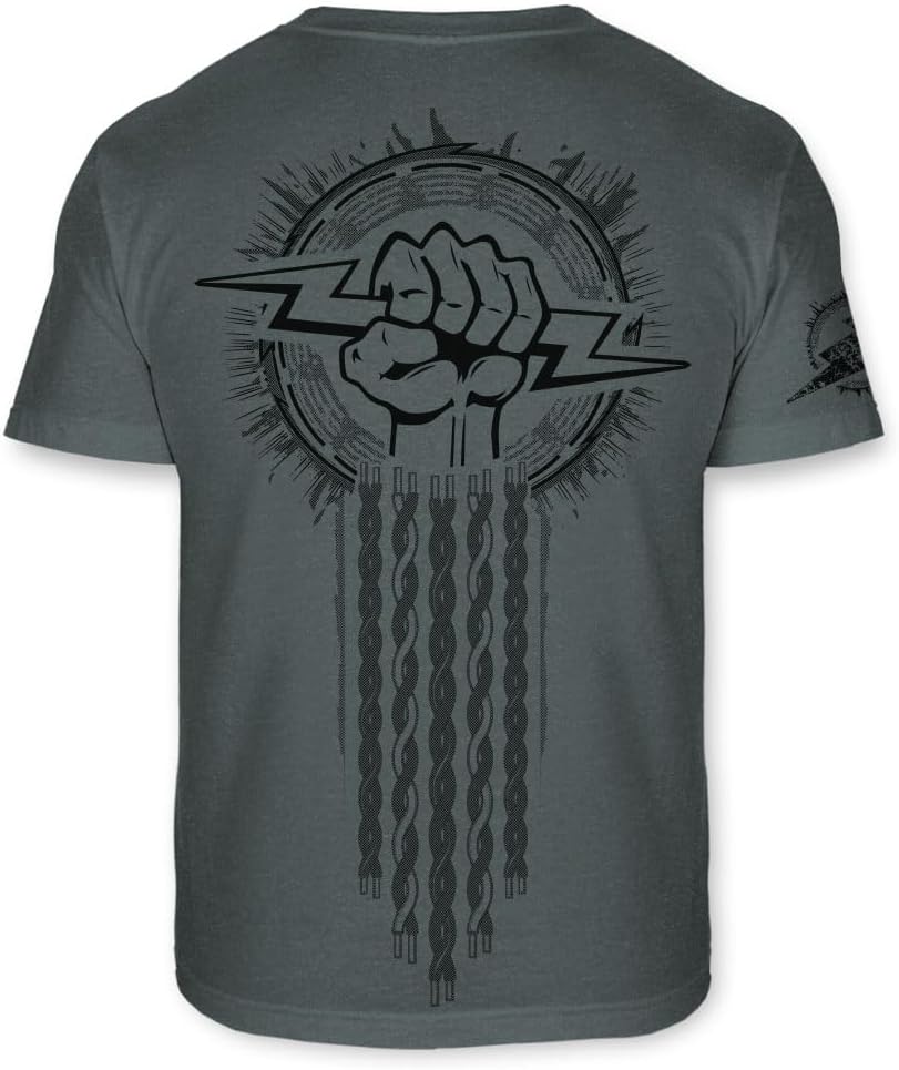 Electrician Logo T-Shirt - Electrical Worker Lightning Fist Tee - F300 - Heather Dark Gray (Medium Weight T-shirt)